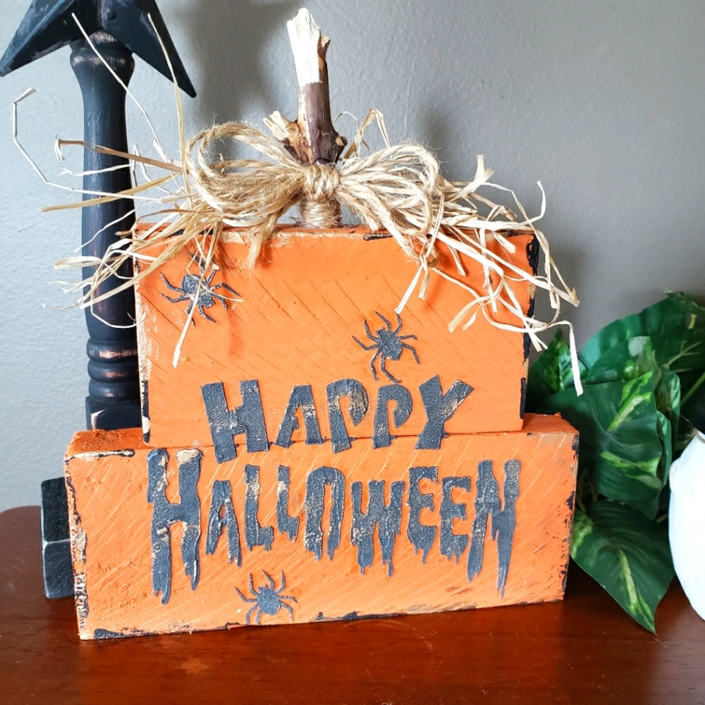 COPY - Happy Halloween wood pumpkin